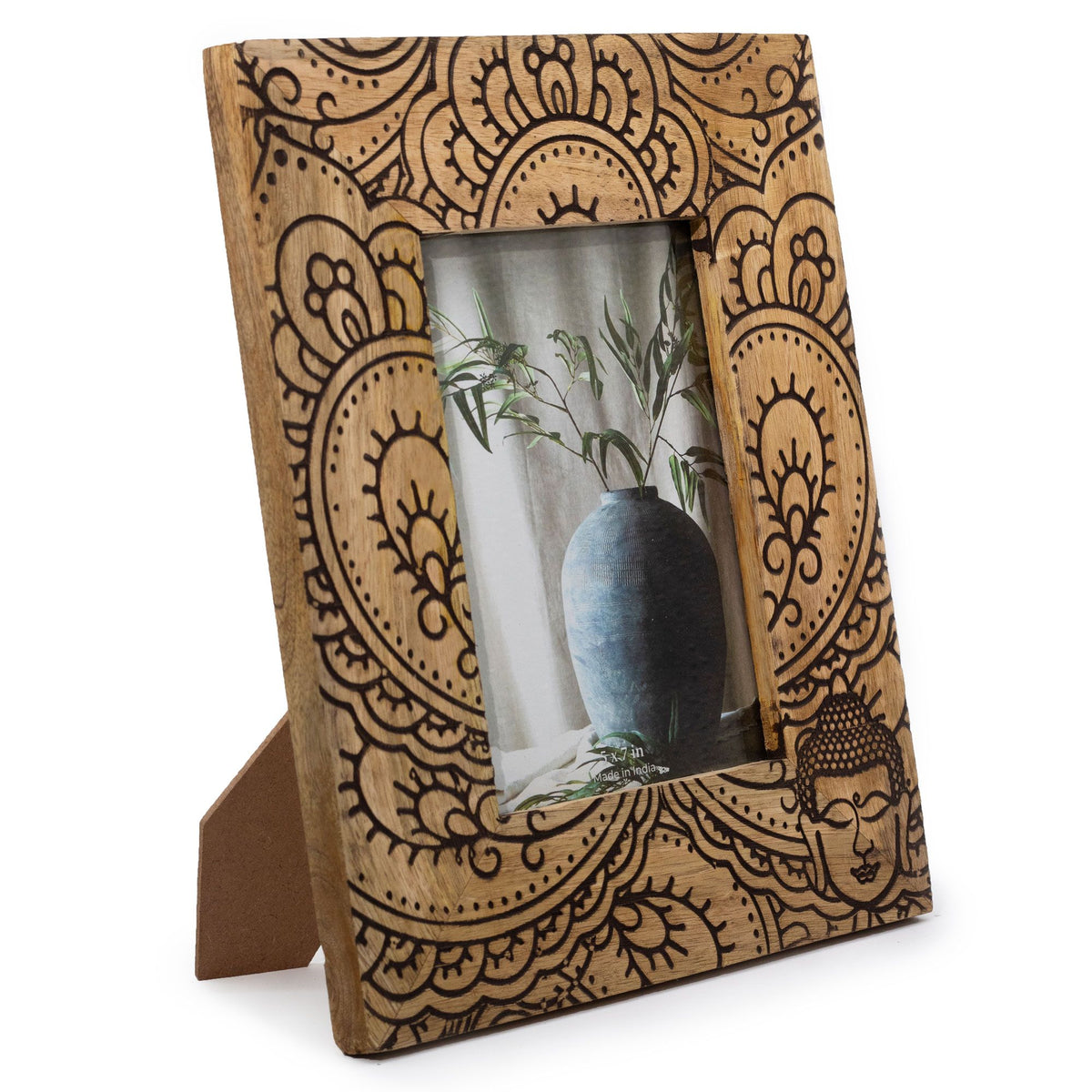 Grand cadre en bois de manguier (pour 13 x 18 cm) 28 x 23 x 2 cm - Bouddha noir
