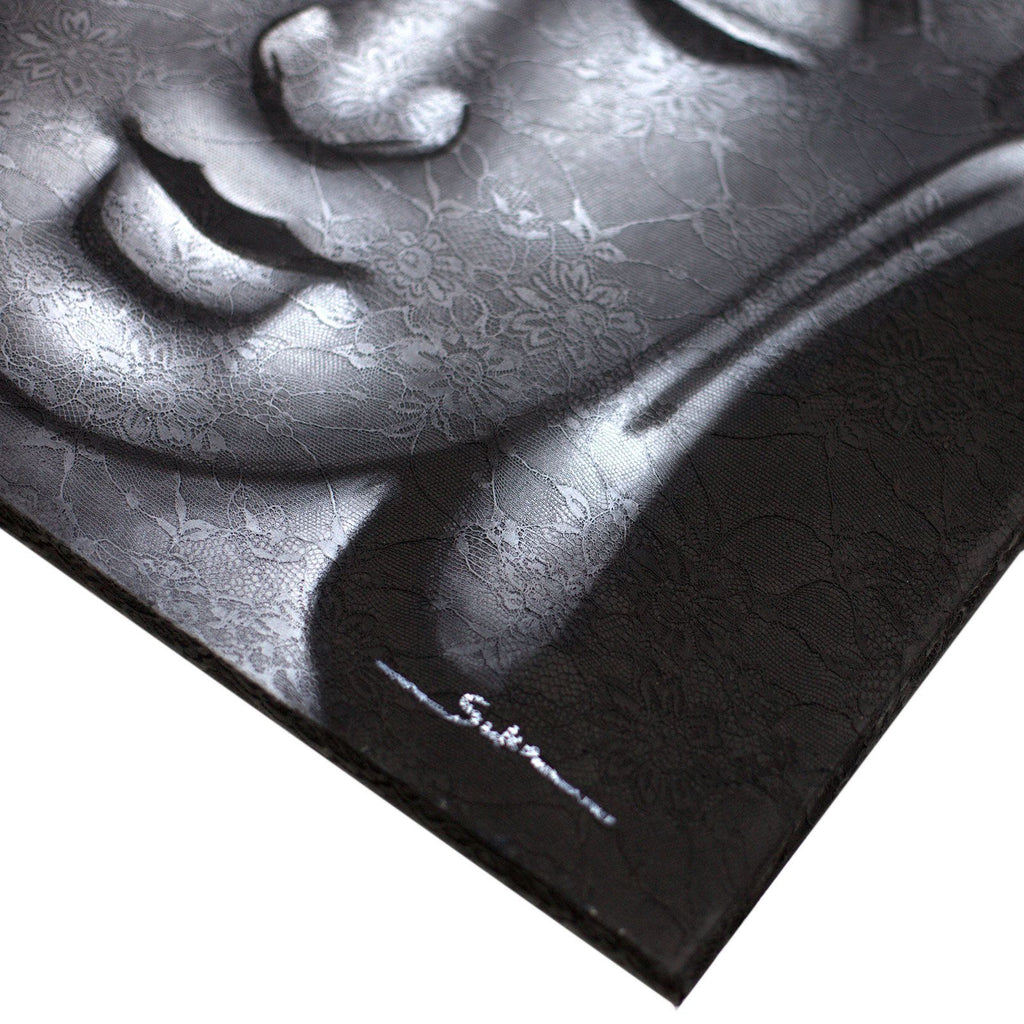 Peinture de Bouddha - Détail d'un brocart gris