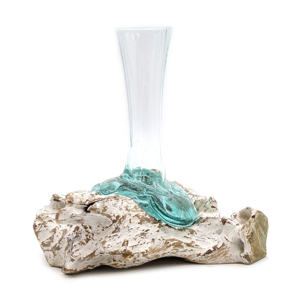 Vase en verre fusionné sur bois blanchi - Taille moyenne