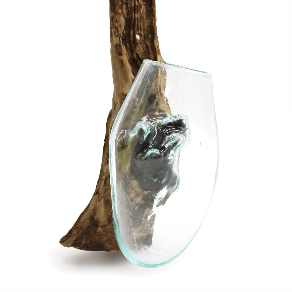 Bol suspendu en verre fusionné sur bois