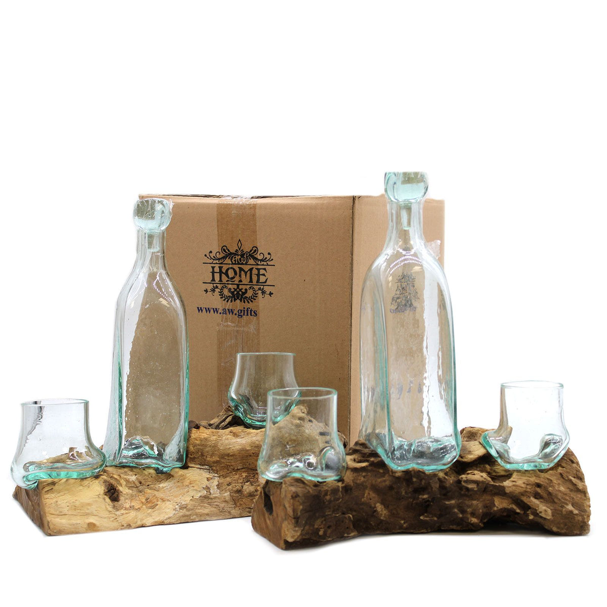 Coffret à whisky en verre fusionné sur bois