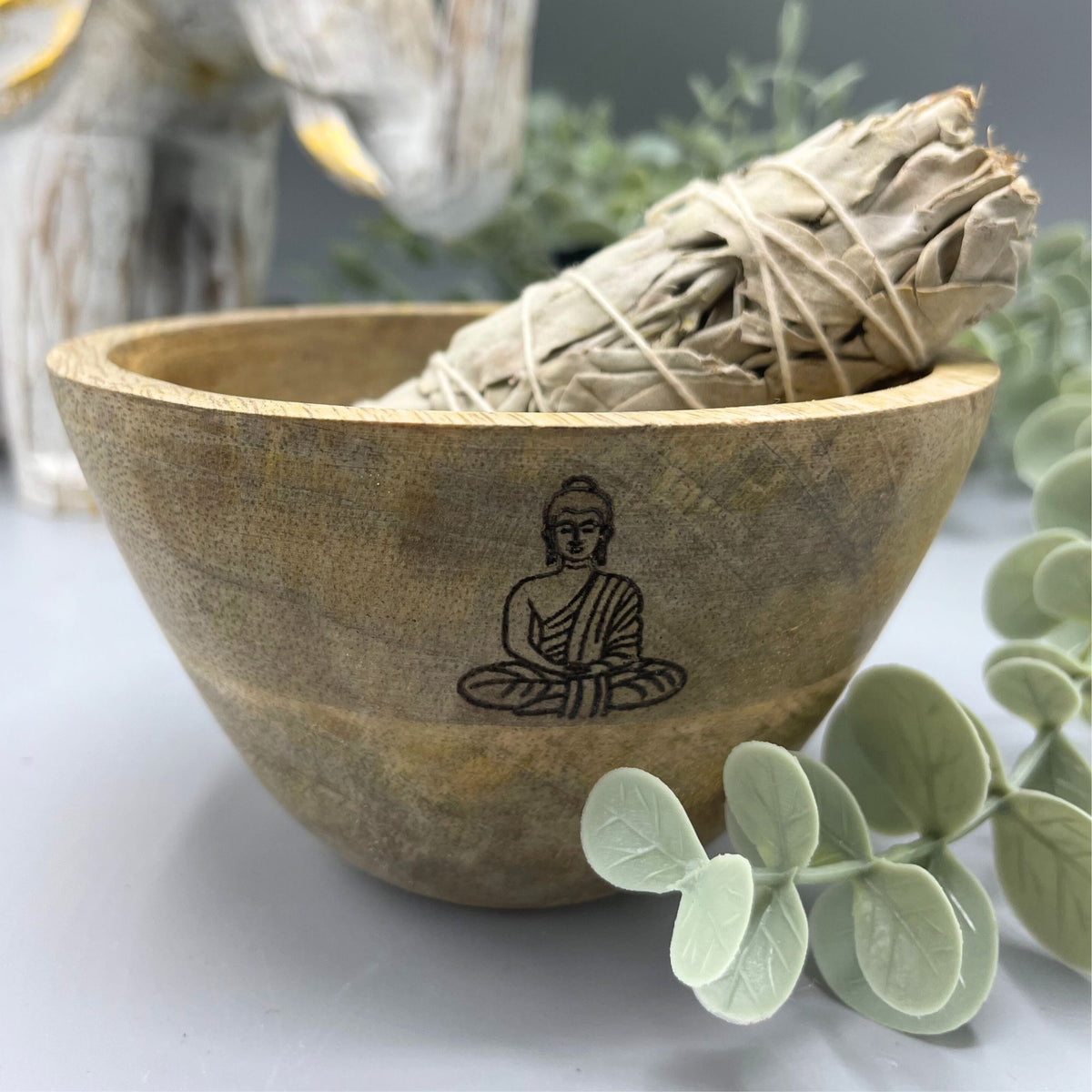 Bol en bois pour offrandes et rituels - Bouddha - 11 x 7 cm