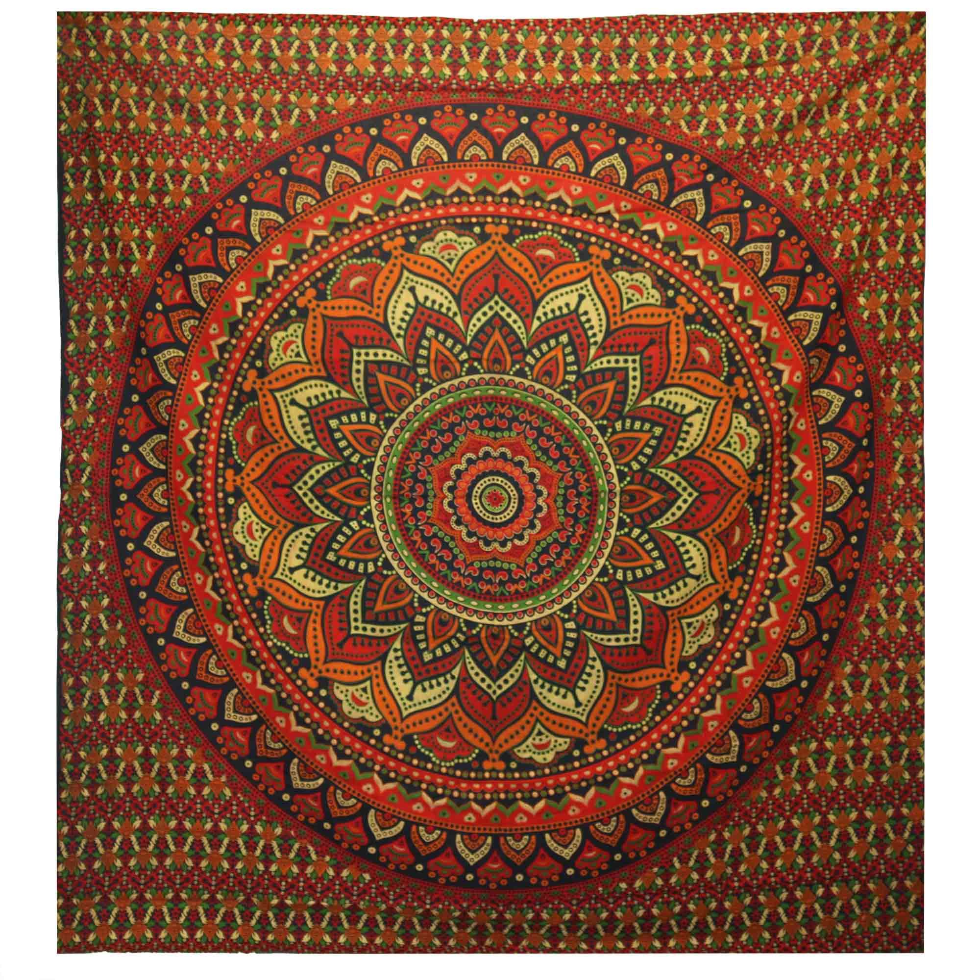 Couette double en coton + tenture murale - Mandala classique - Vert