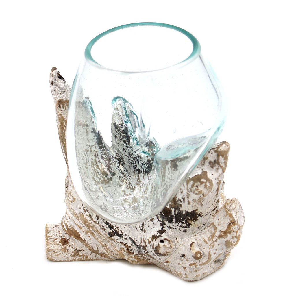 Bol moyen en verre fusionné sur bois blanchi