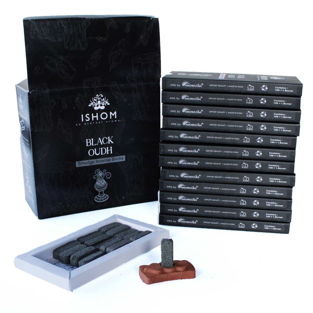 Lot de 15 briquettes d'encens naturelles et brûleur - Bois noir