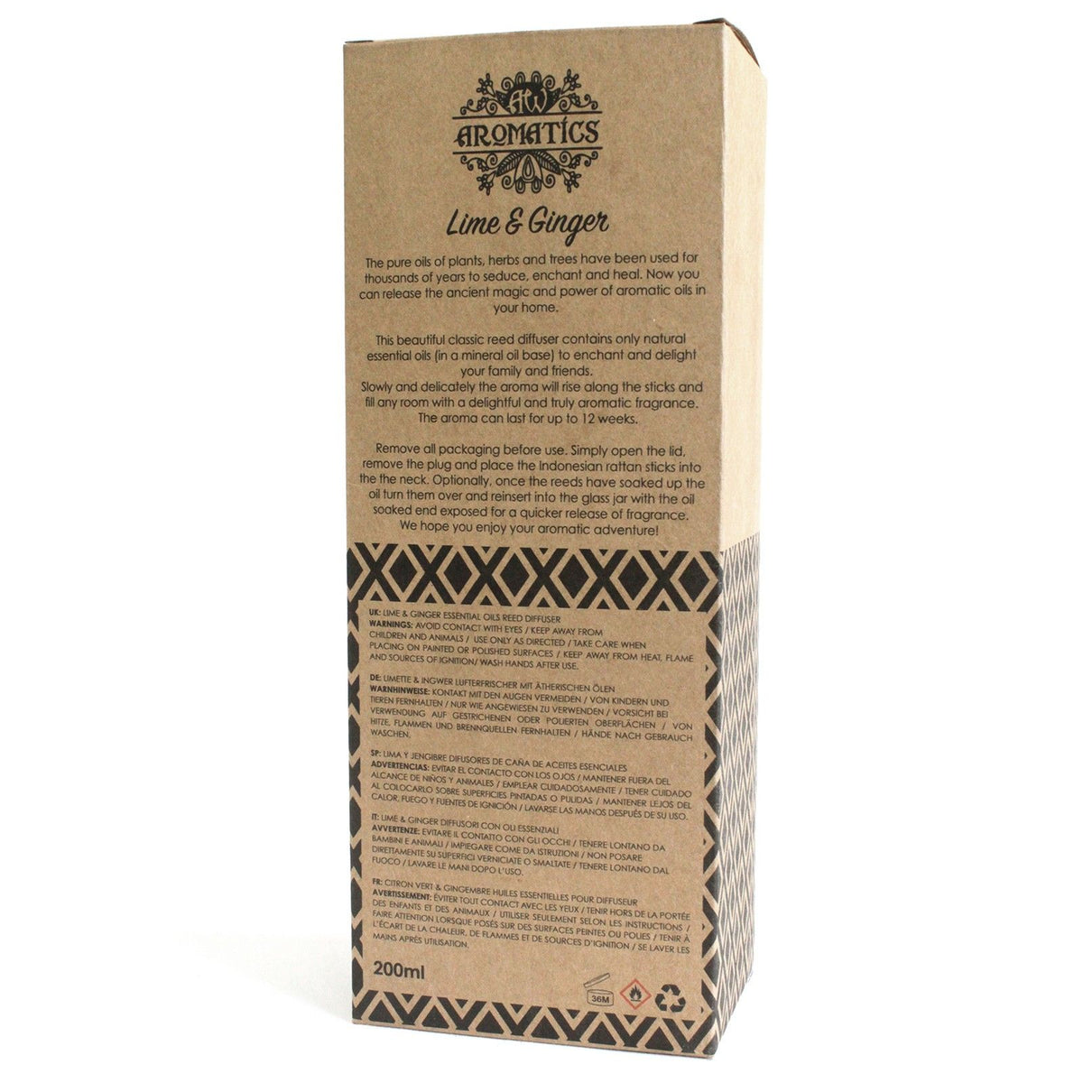 Diffuseur à bâtonnets aux huiles essentielles - Citron vert et gingembre