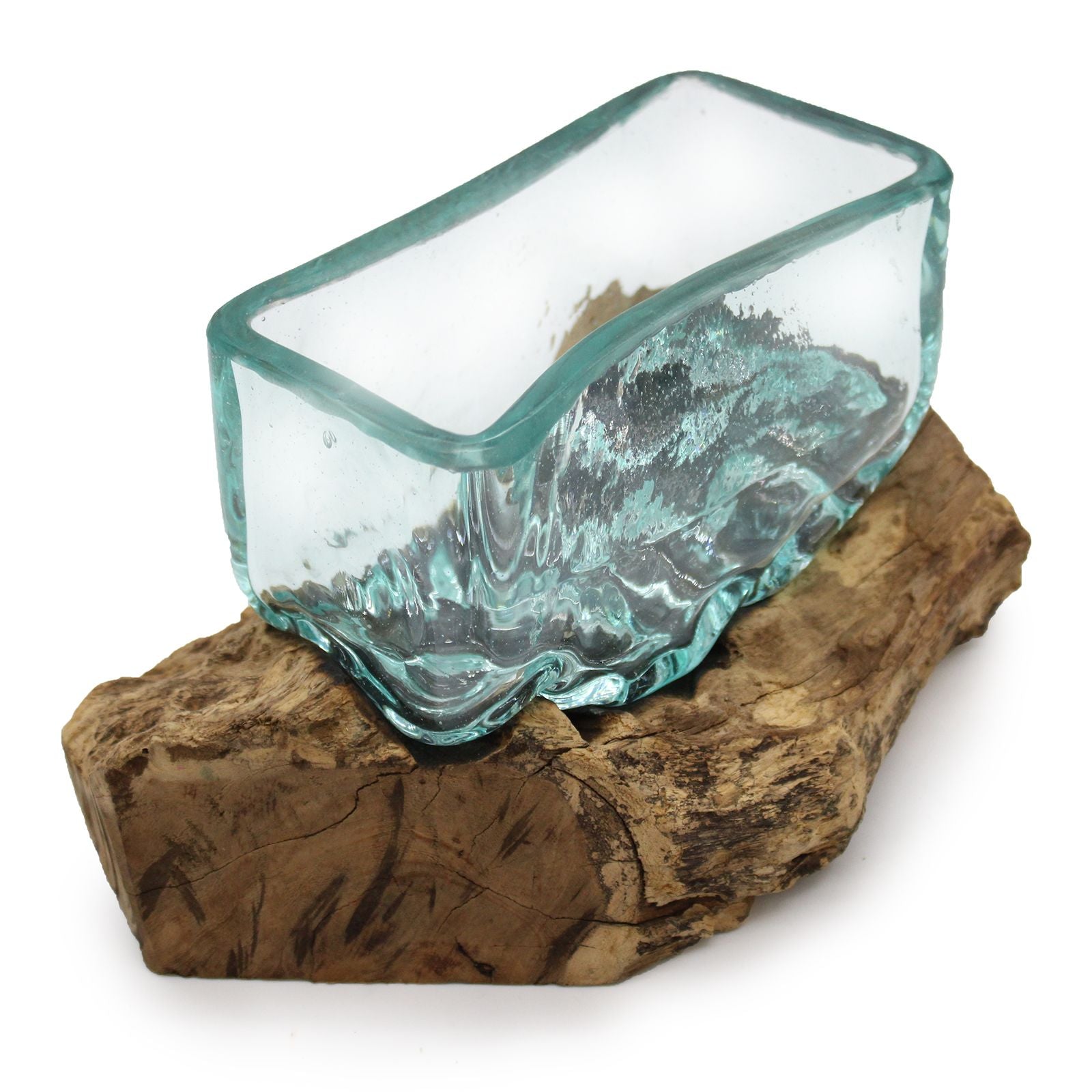 Réservoir en verre fusionné sur support en bois - Bol moyen