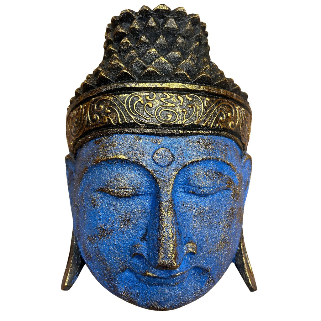 Tête de Bouddha décorative - 25 cm - Finition bleue brillante