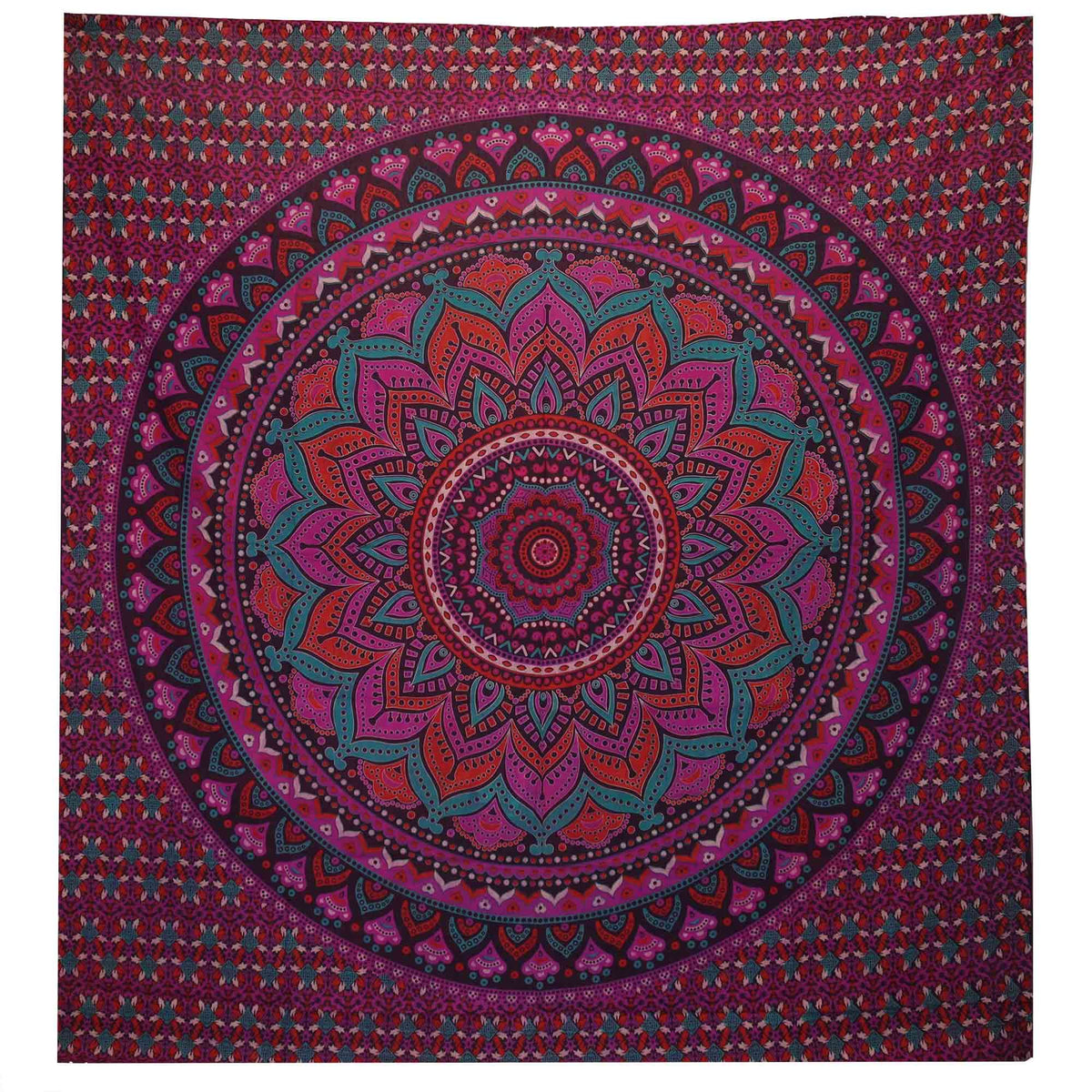 Couette double en coton + tenture murale - Mandala classique - Violet