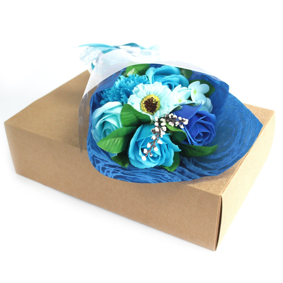 Bouquet de fleurs en savon dans une boîte - bleu