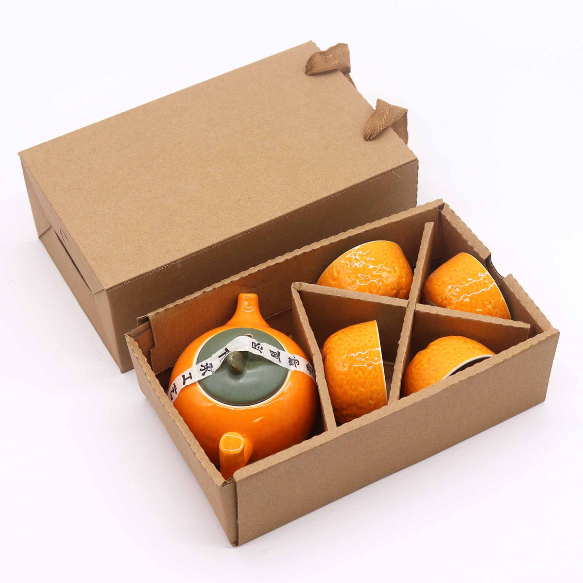 Service à thé - Orange - Théière et quatre tasses