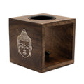Grand brûleur à huile carré en bois de manguier - Visage de Bouddha