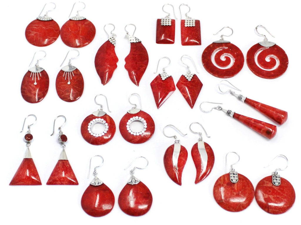Boucles d'oreilles en argent et corail - Feuilles mortes