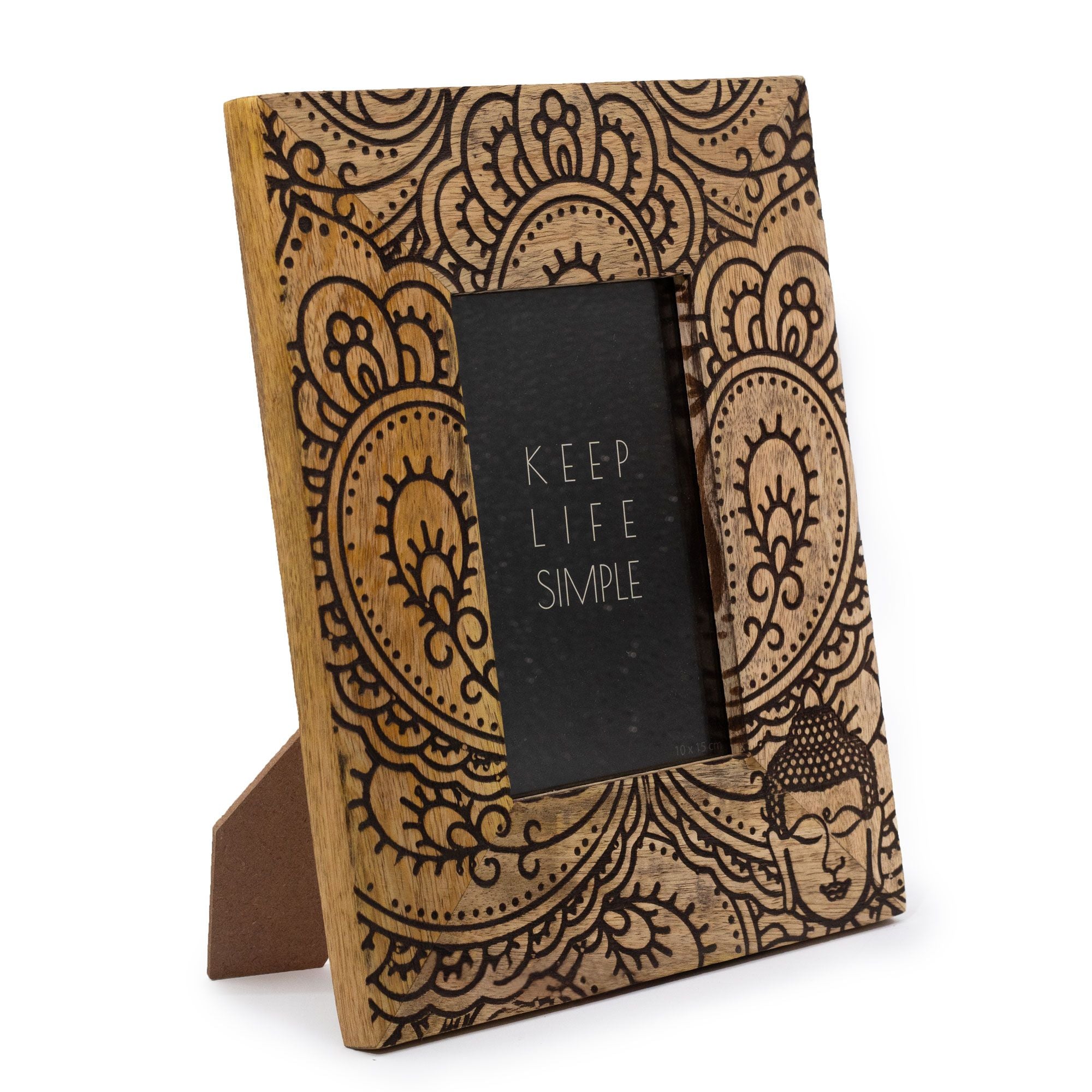 Cadre en bois de manguier (pour 10x15cm) 26x20x2cm - Bouddha noir