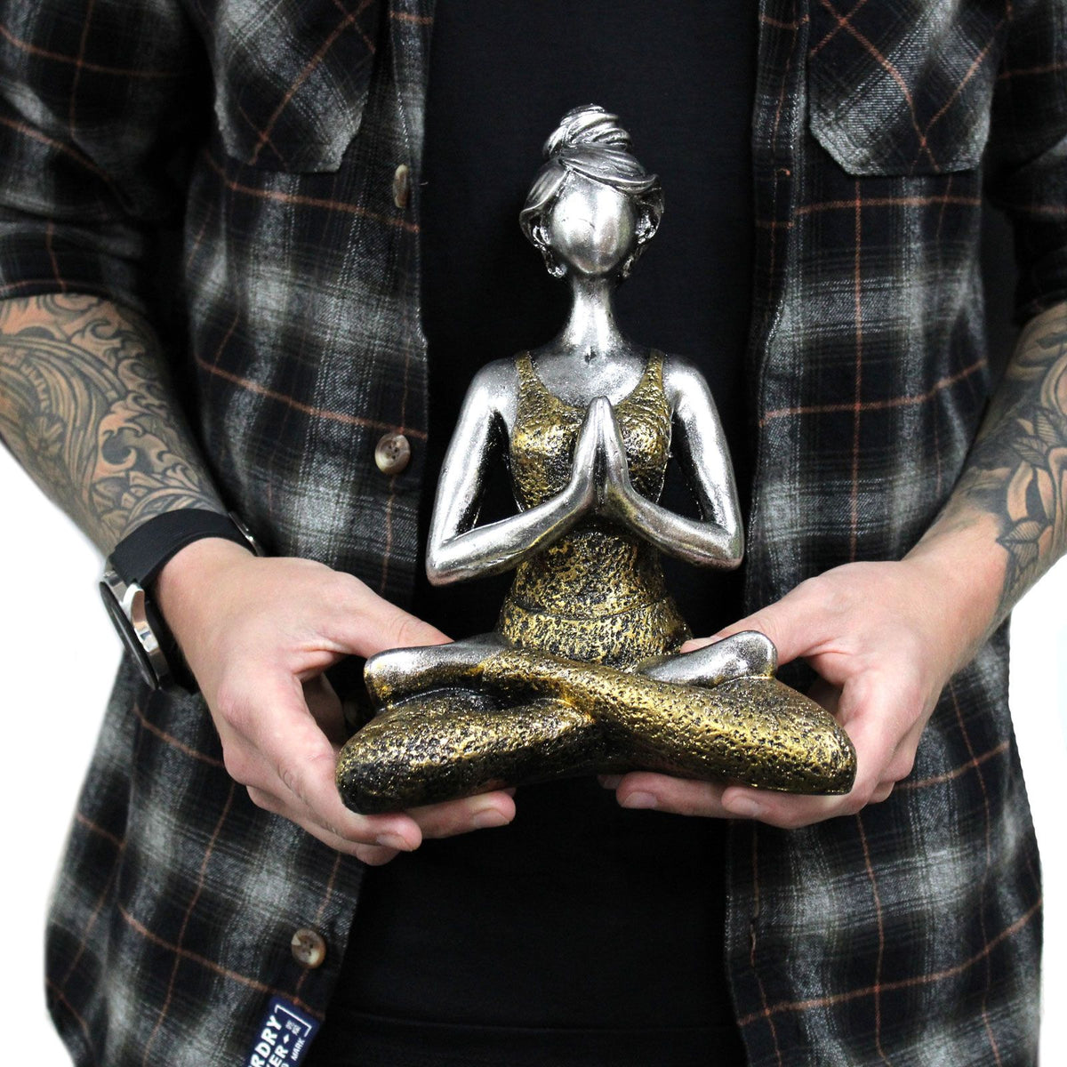 Figurine de femme pratiquant le yoga - Bronze et argent 24 cm