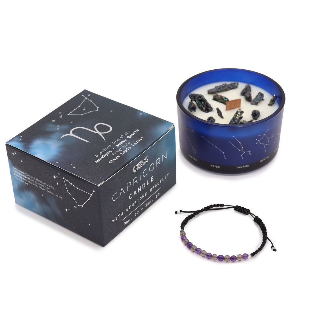 Bougie en cristal du zodiaque avec bracelet en pierre précieuse - Capricorne