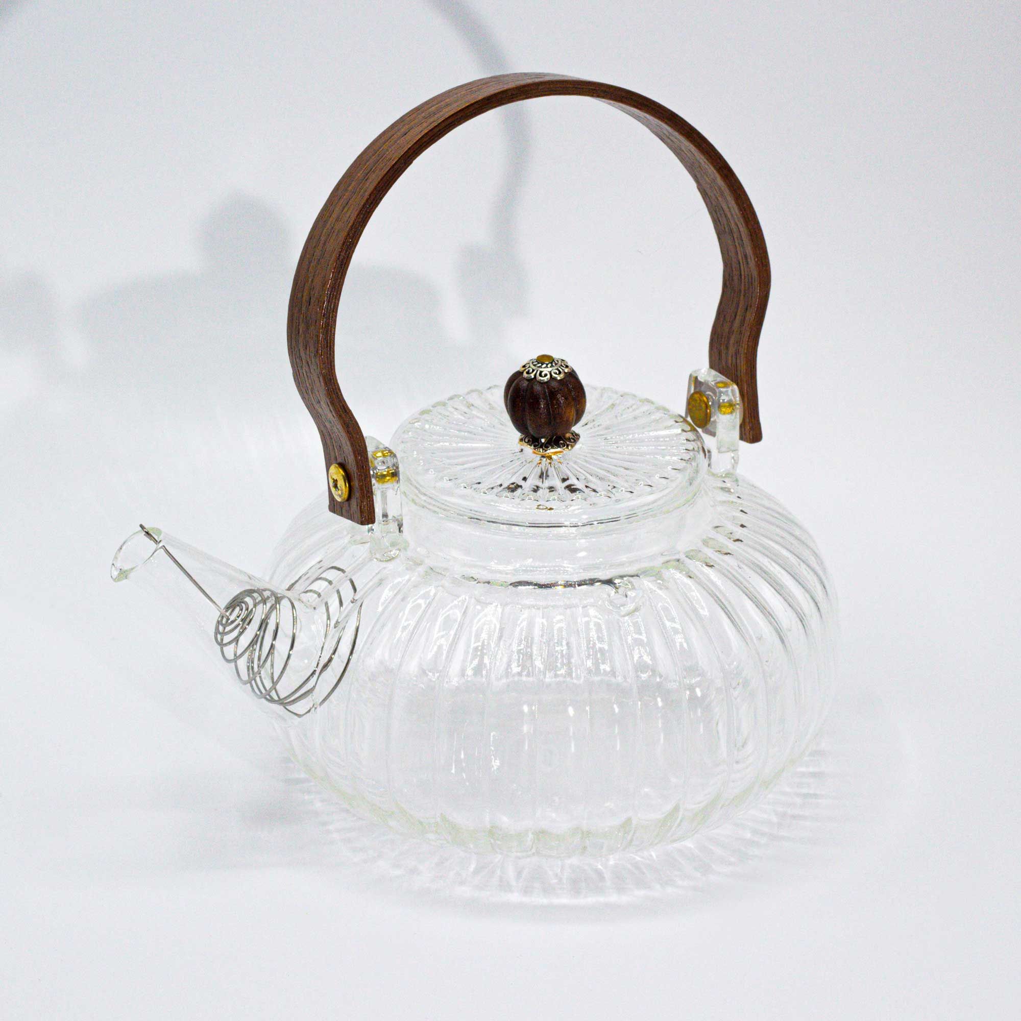 Théière en verre avec infuseur - Perle cannelée transparente - 850 ml
