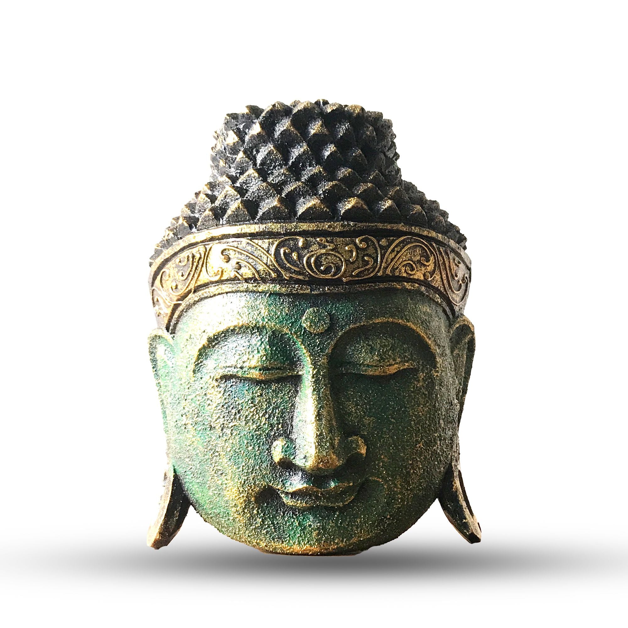 Tête de Bouddha décorative - 25 cm - Finition verte brillante