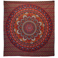 Couette double en coton + tenture murale - Mandala classique - Orange/Bleu