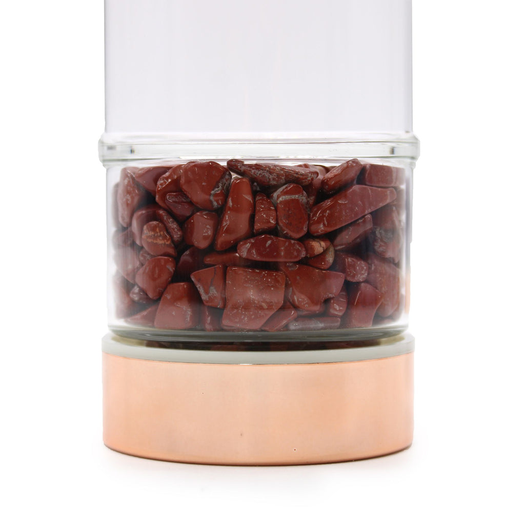 Bouteille de thé en verre - or rose - jaspe rouge