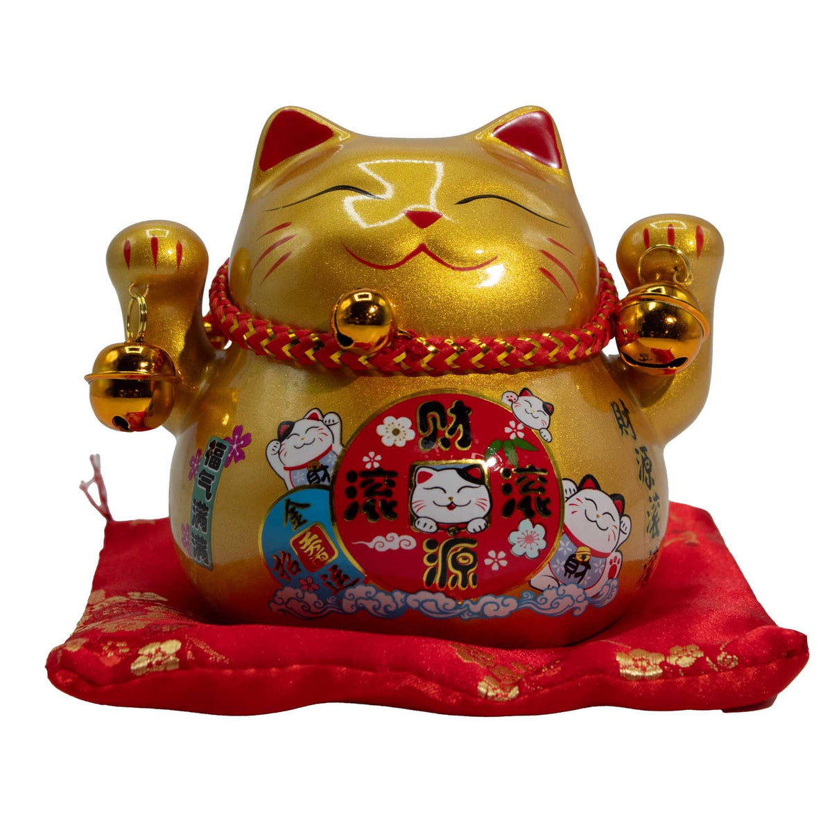 Tirelire en céramique avec chat porte-bonheur - Coussin doré