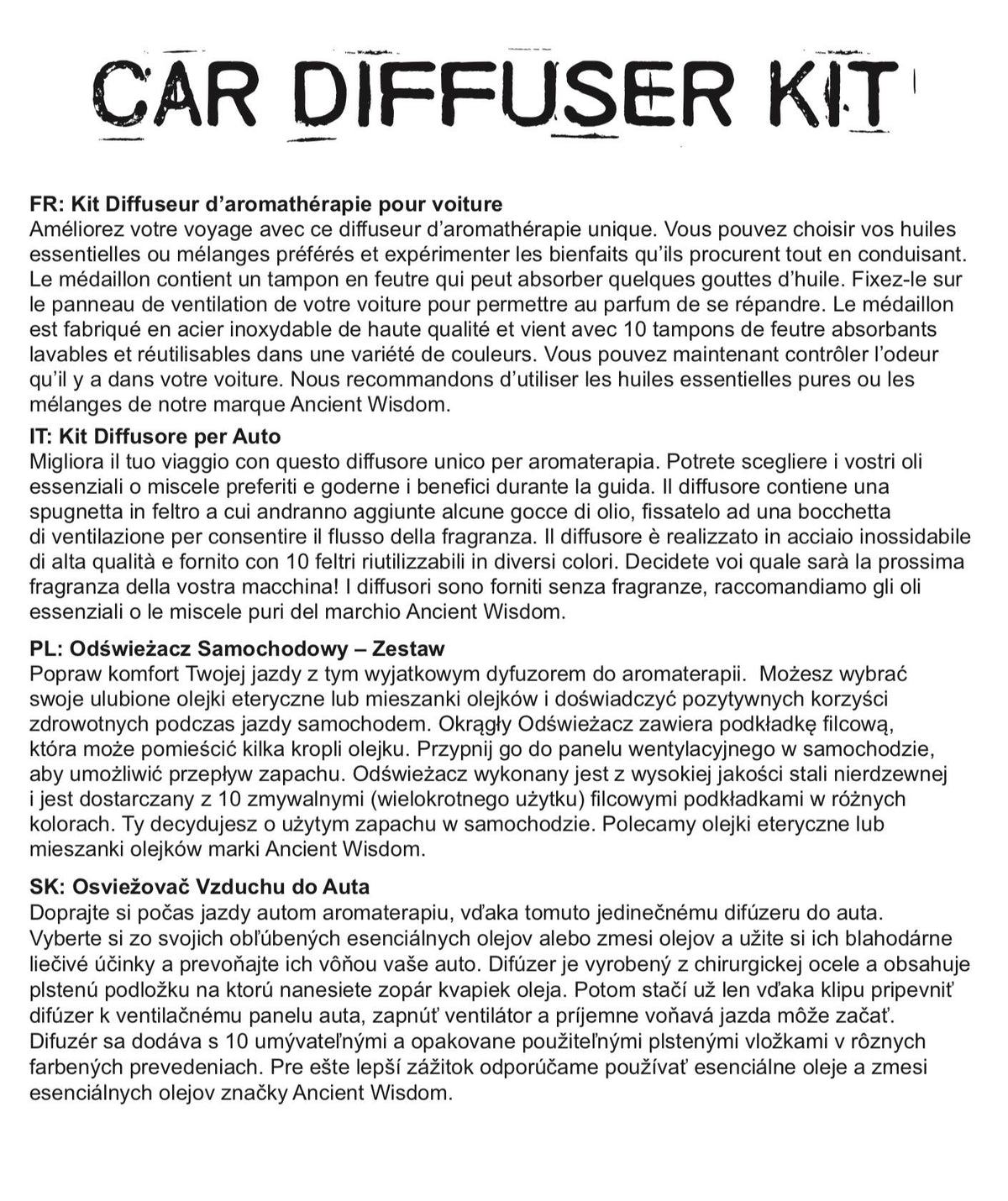 Kit diffuseur de voiture - Fleur de Vie - 30 mm