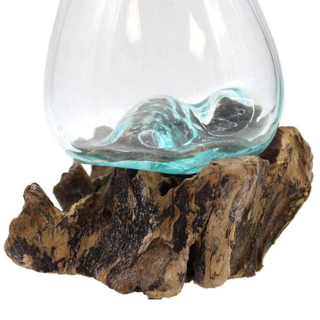 Bol moyen en verre fusionné sur bois avec support