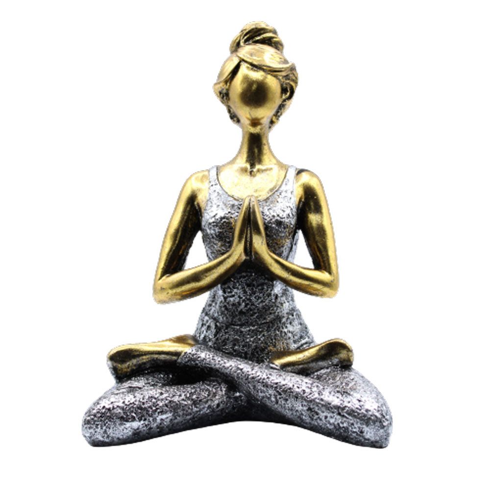 Figurine de femme pratiquant le yoga - Bronze et argent 24 cm