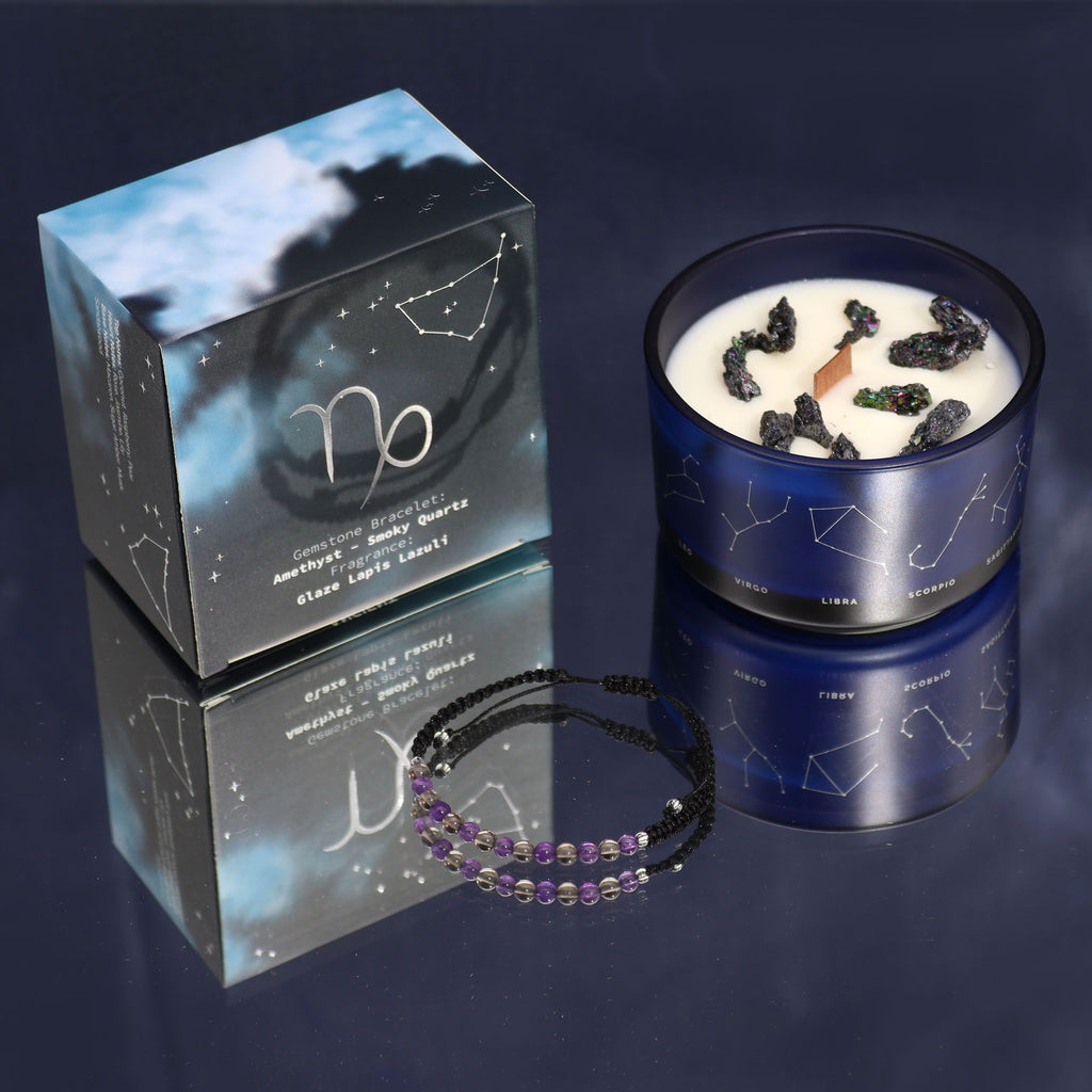 Bougie en cristal du zodiaque avec bracelet en pierre précieuse - Capricorne