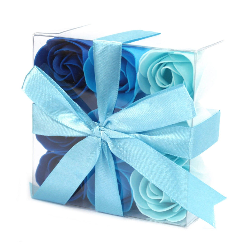 Lot de 9 fleurs en savon - Roses bleues