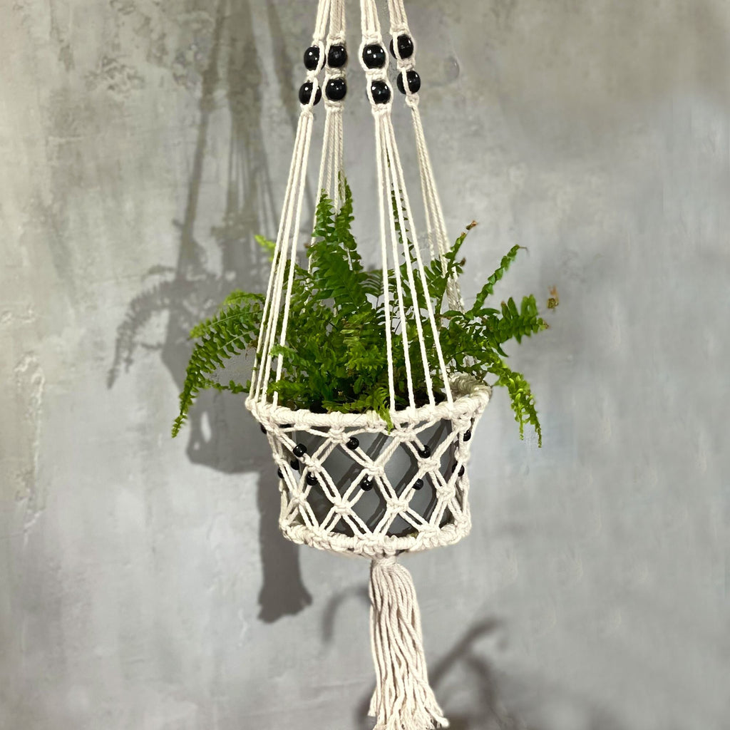 Pot de fleurs en macramé - Grand modèle avec perles