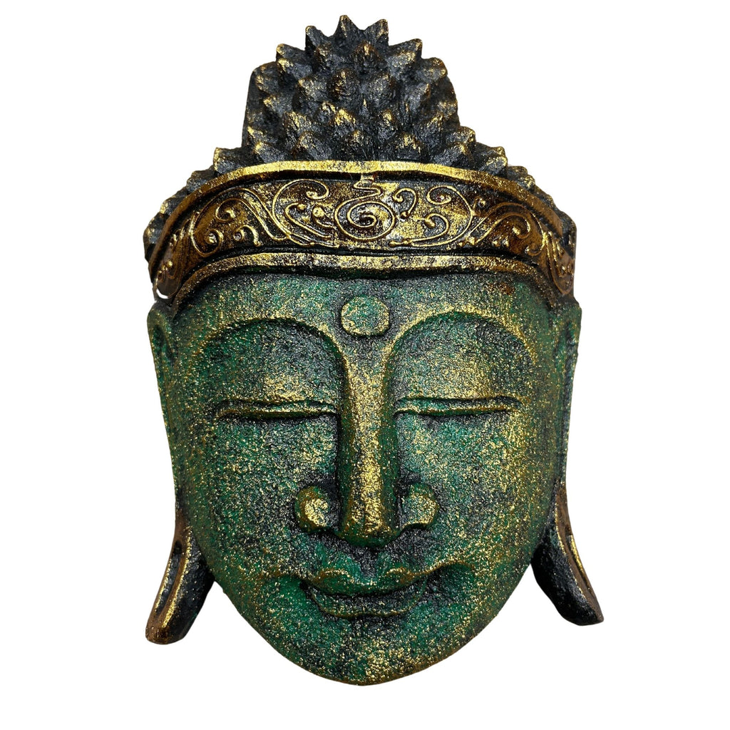 Tête de Bouddha décorative - 25 cm - Finition verte brillante