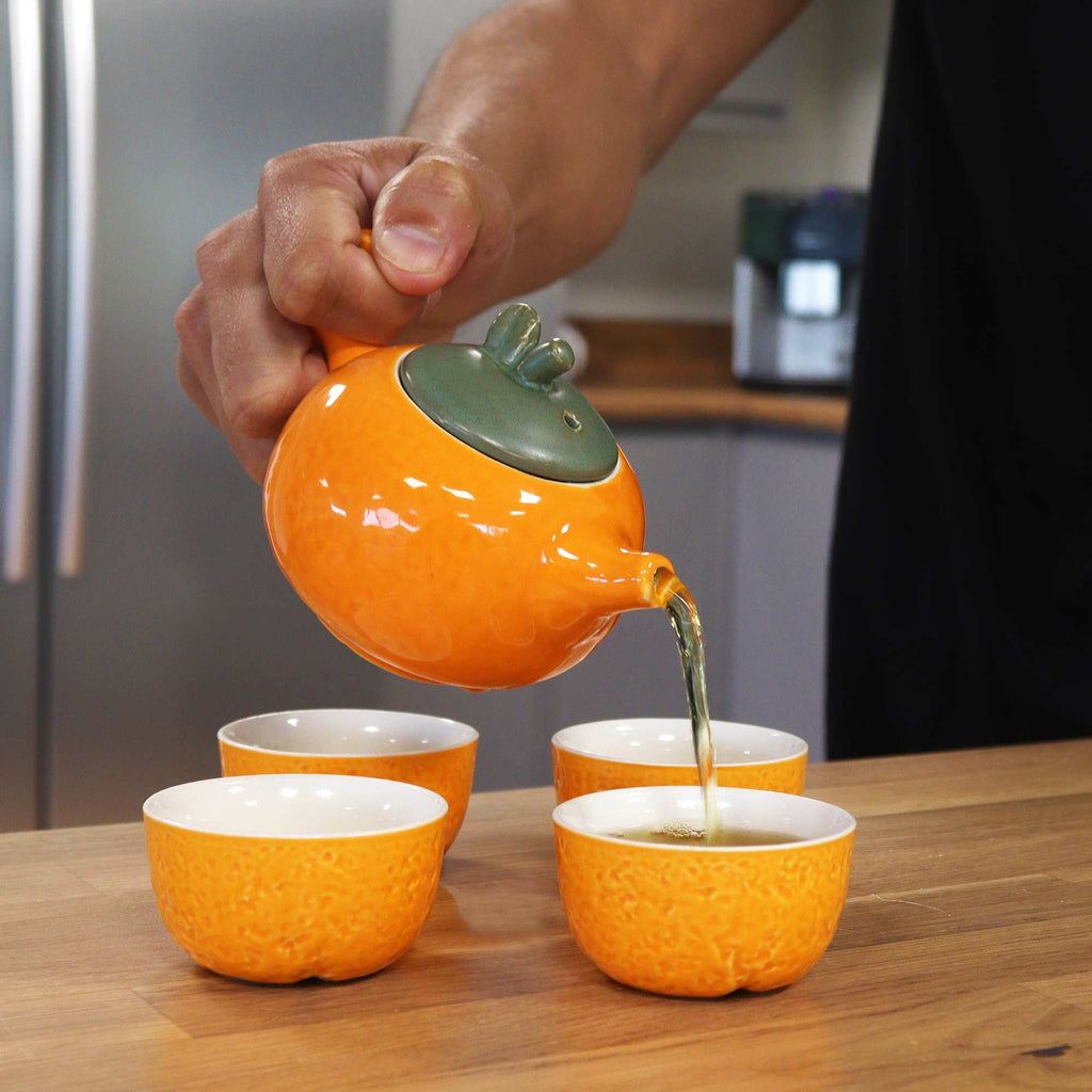 Service à thé - Orange - Théière et quatre tasses