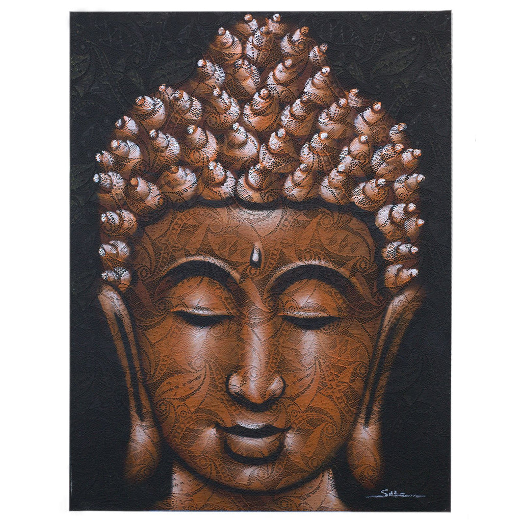 Peinture de Bouddha - Détail en brocart de cuivre
