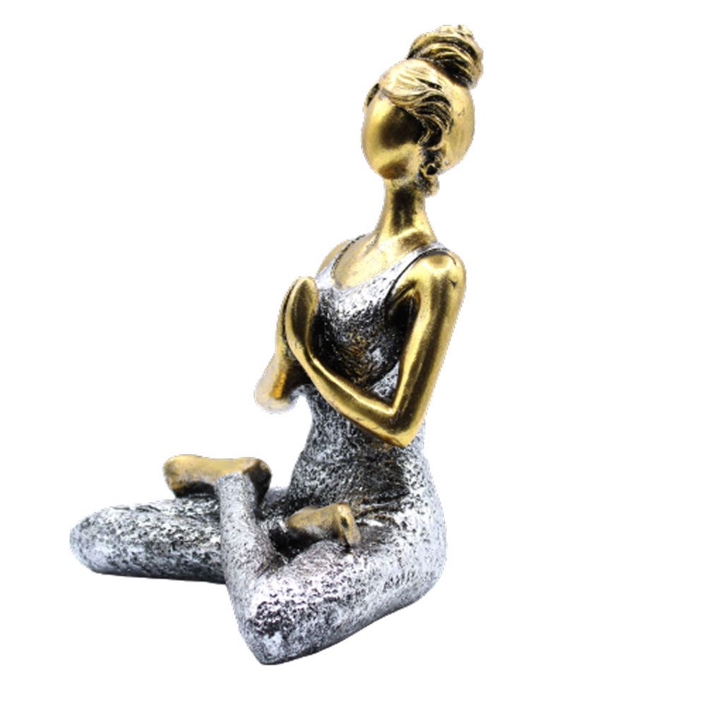 Figurine de femme pratiquant le yoga - Bronze et argent 24 cm