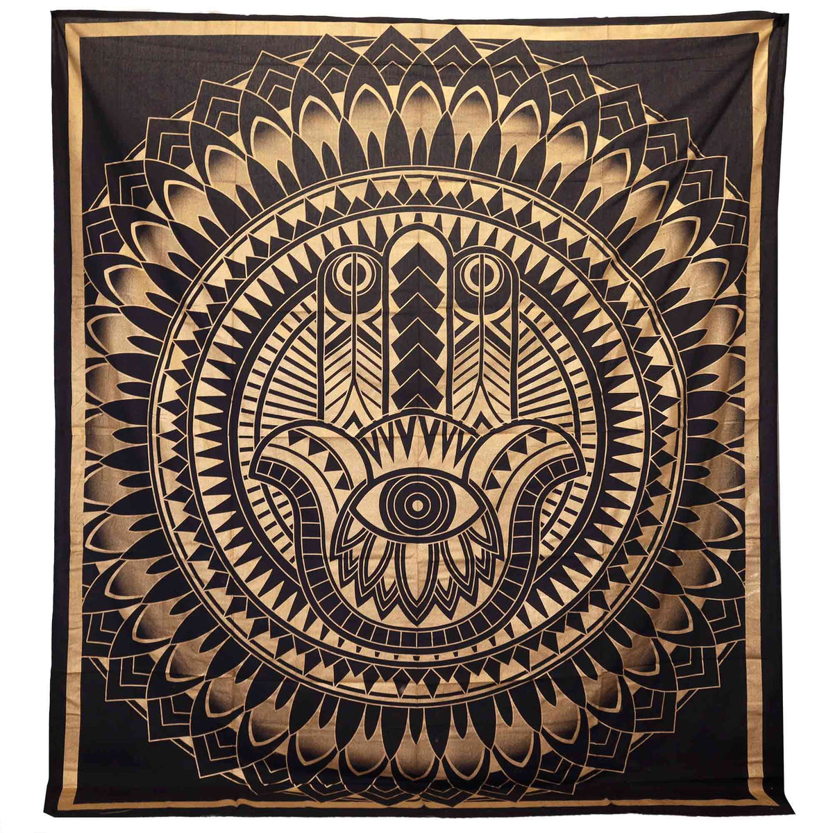 Couette double en coton + tenture murale - Hamsa - Noir et or