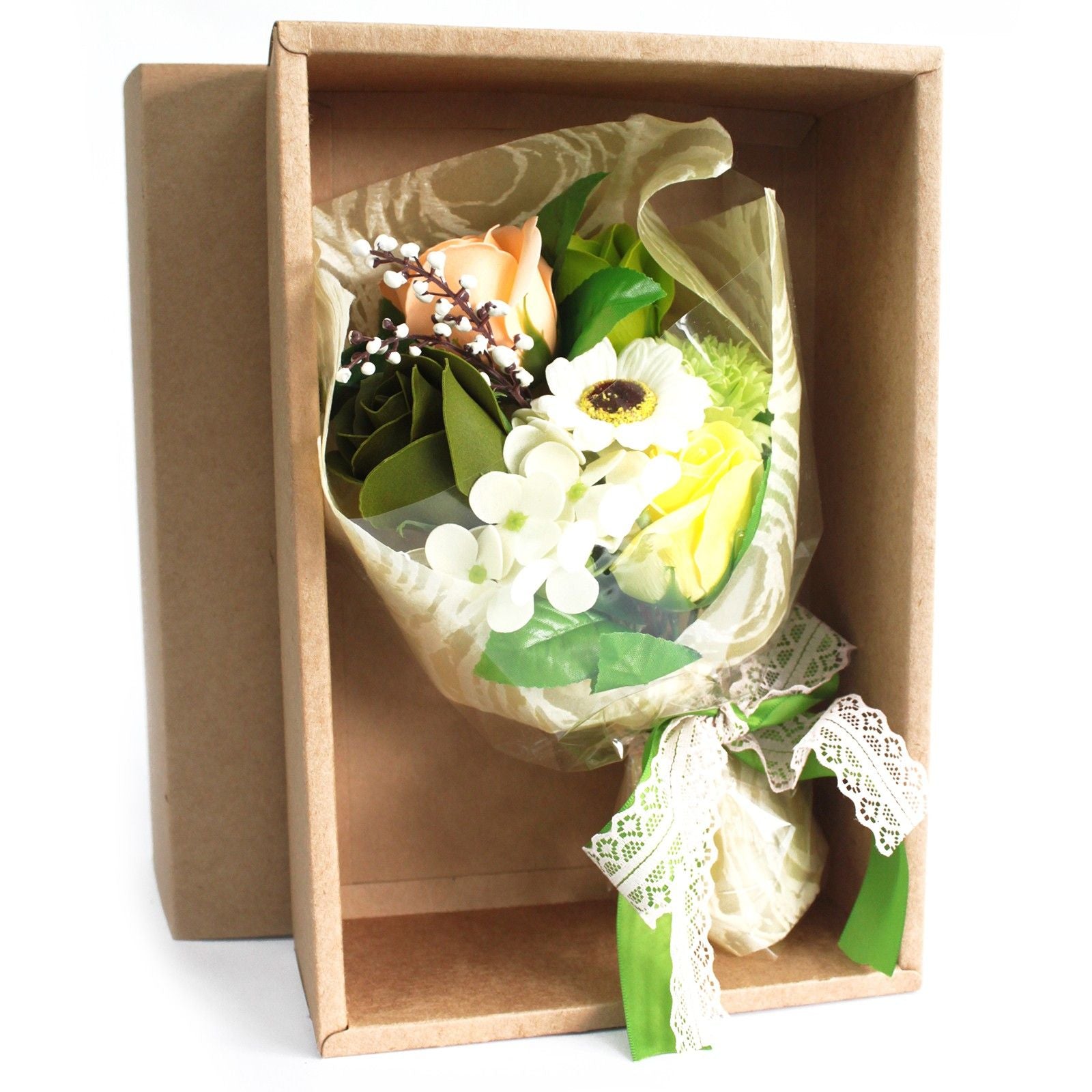 Bouquet de fleurs en savon dans une boîte - vert