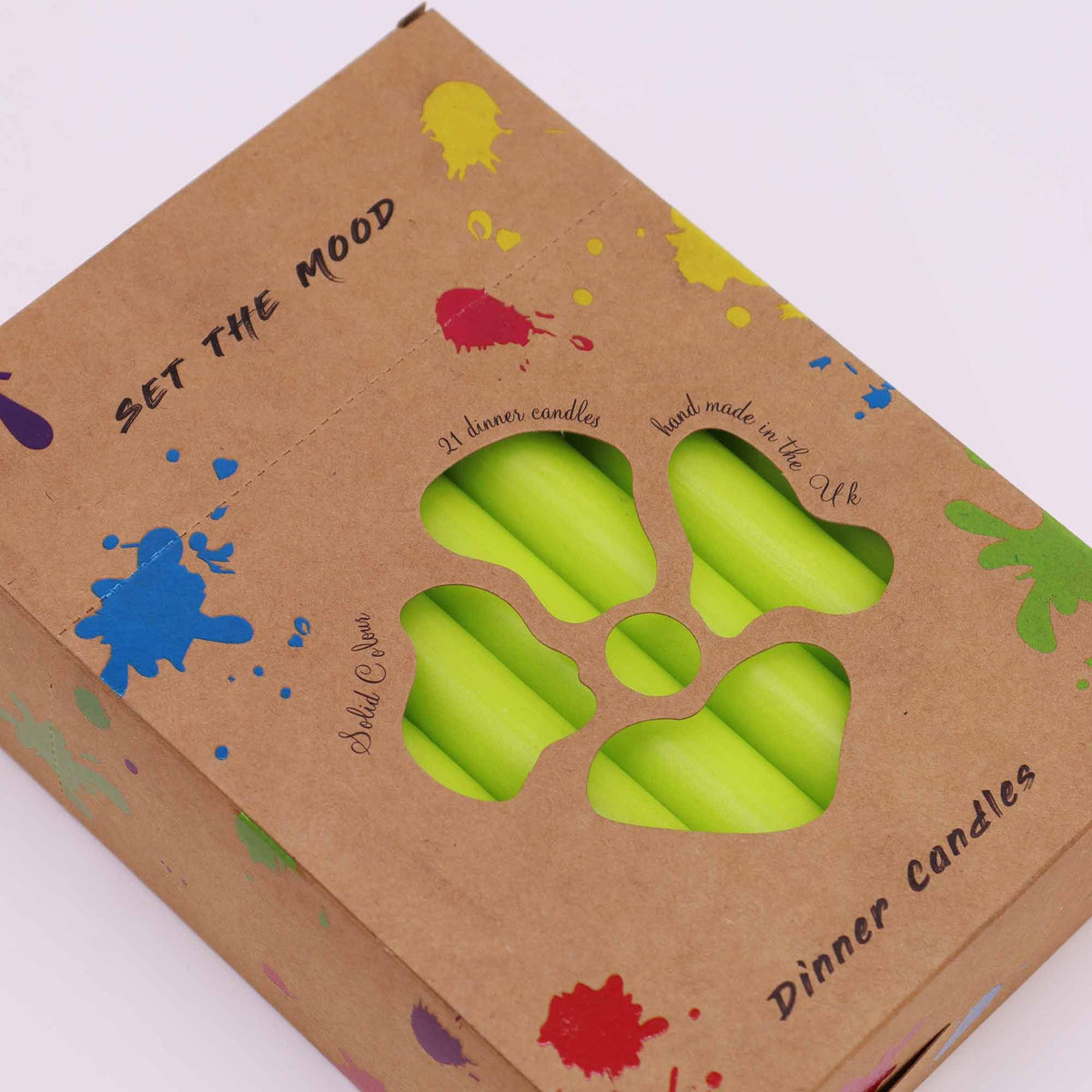 Ensemble de 21 bougies de table de couleur unie - Vert citron rustique