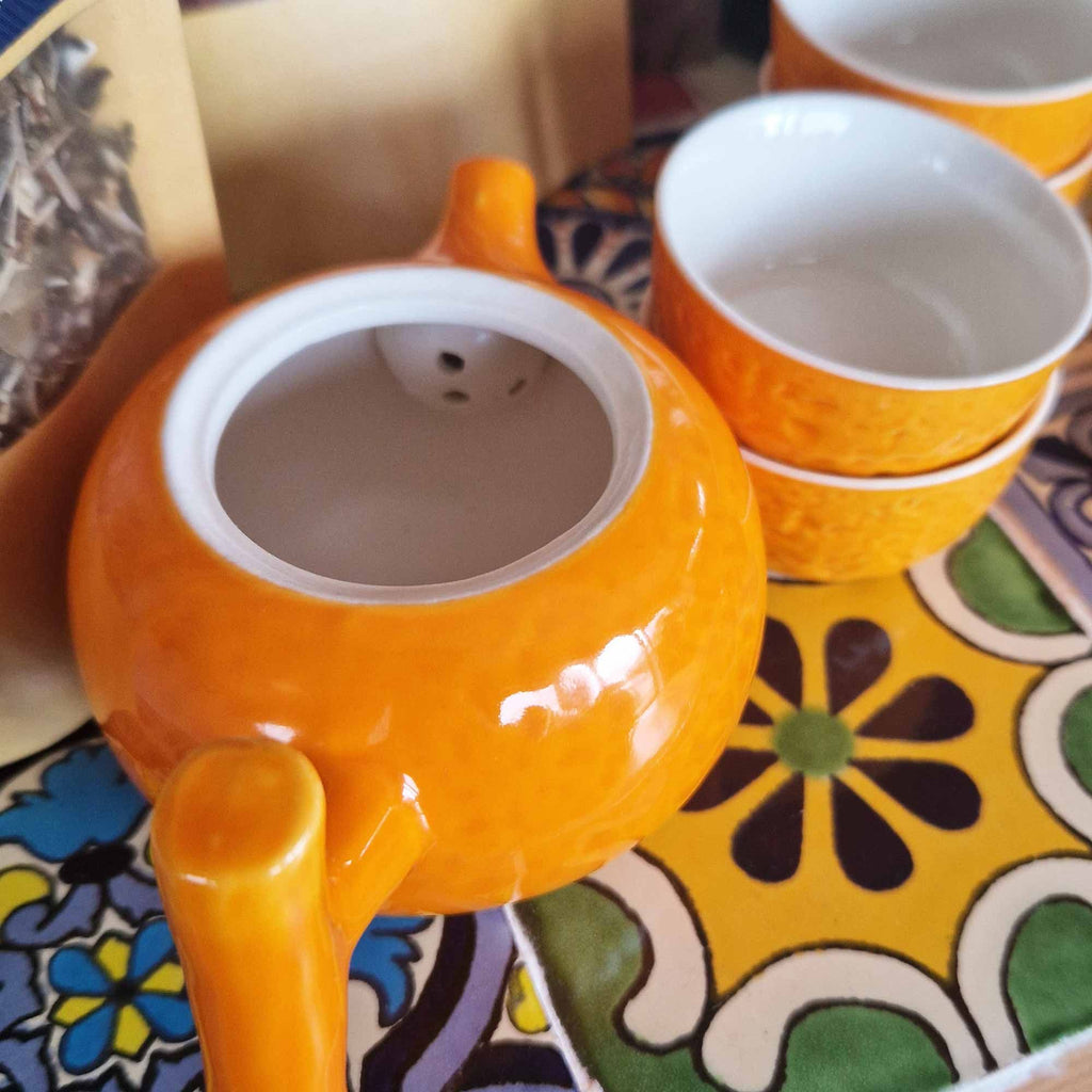 Service à thé - Orange - Théière et quatre tasses