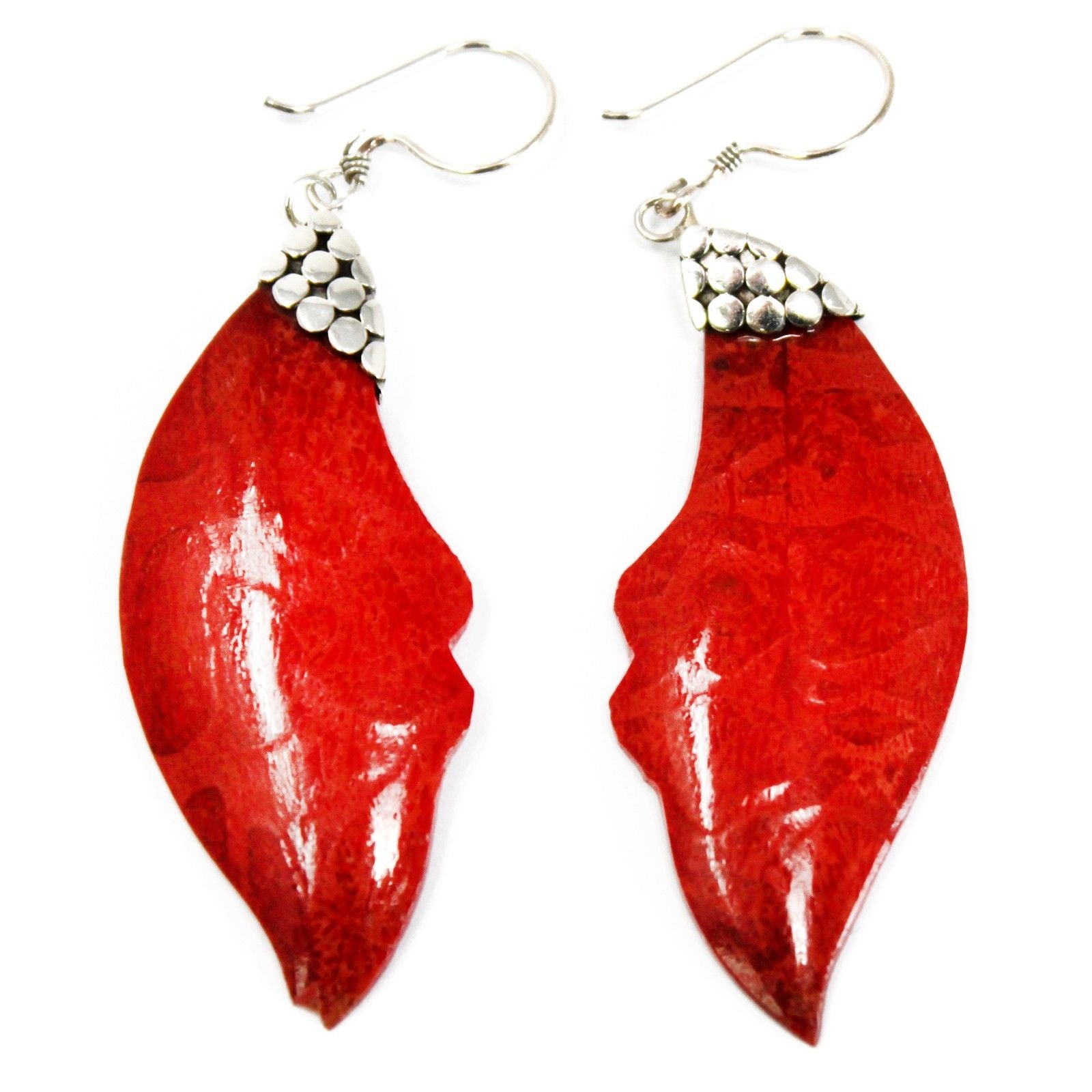 Boucles d'oreilles en argent et corail - Feuilles mortes