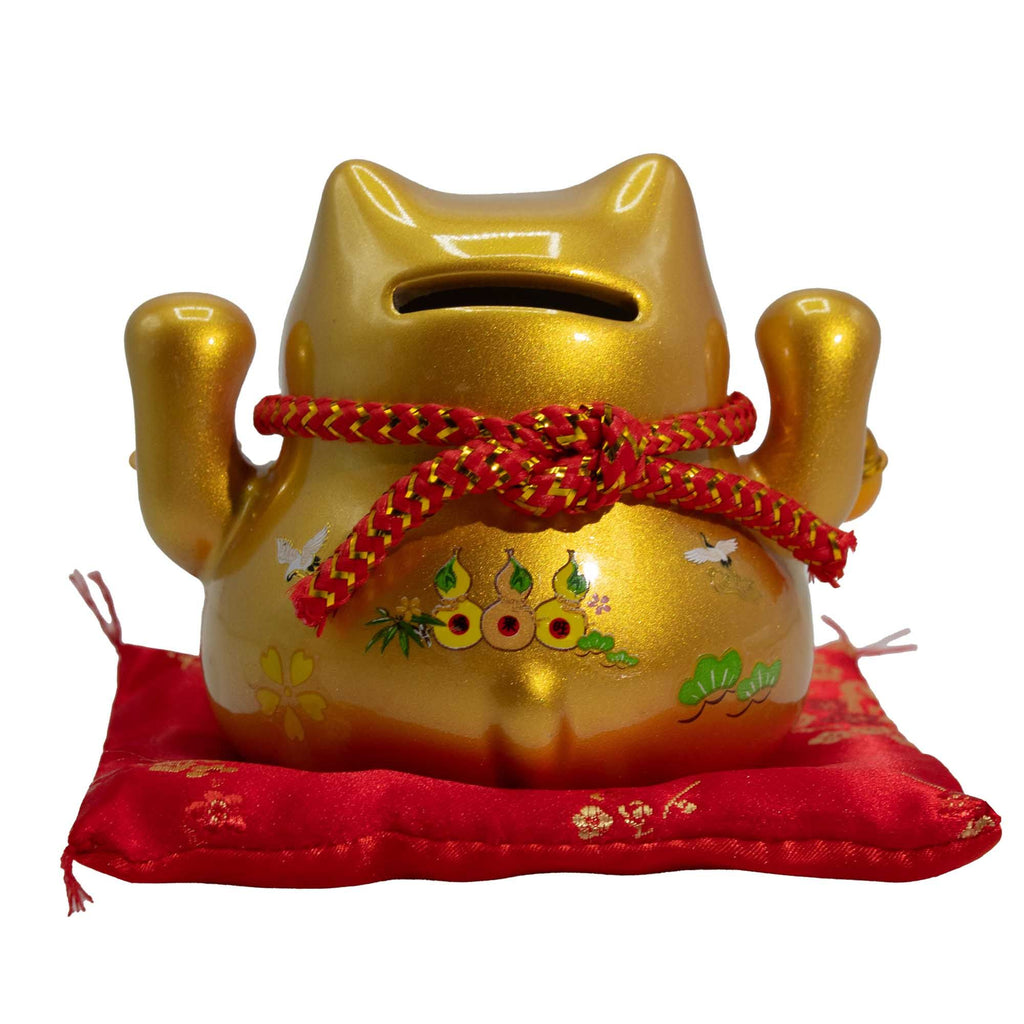 Tirelire en céramique avec chat porte-bonheur - Coussin doré