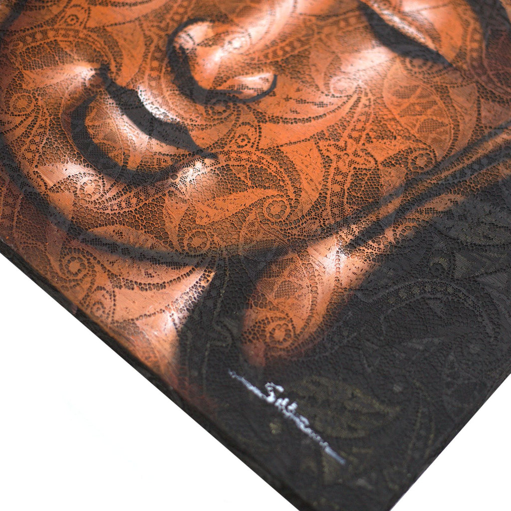 Peinture de Bouddha - Détail en brocart de cuivre