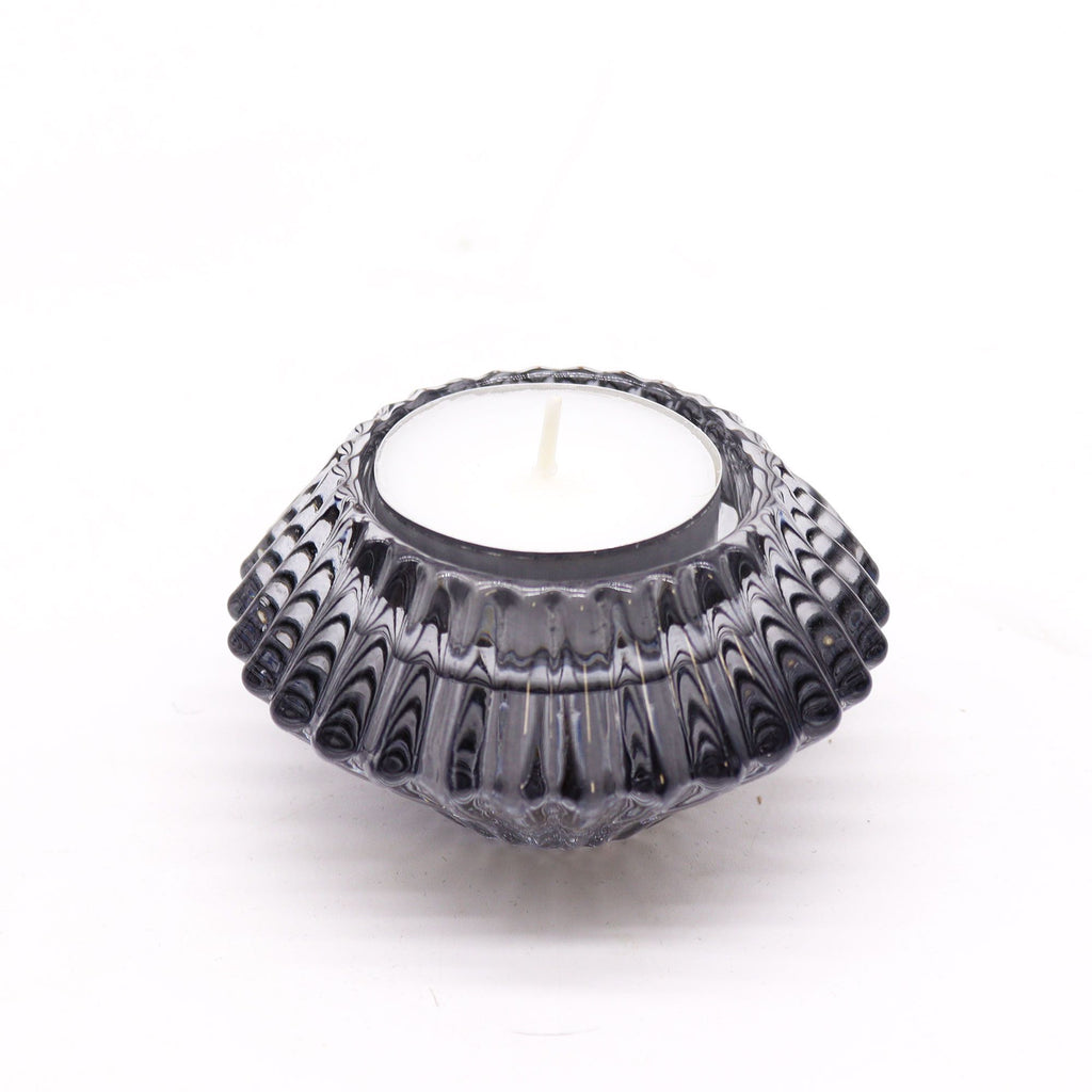 Bougeoir réversible à motif floral pour bougie de table/thé - Gris nuit