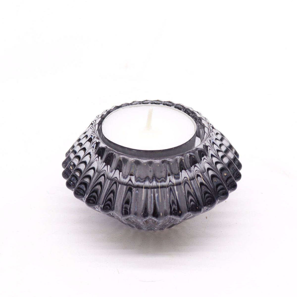 Bougeoir réversible à motif floral pour bougie de table/thé - Gris nuit