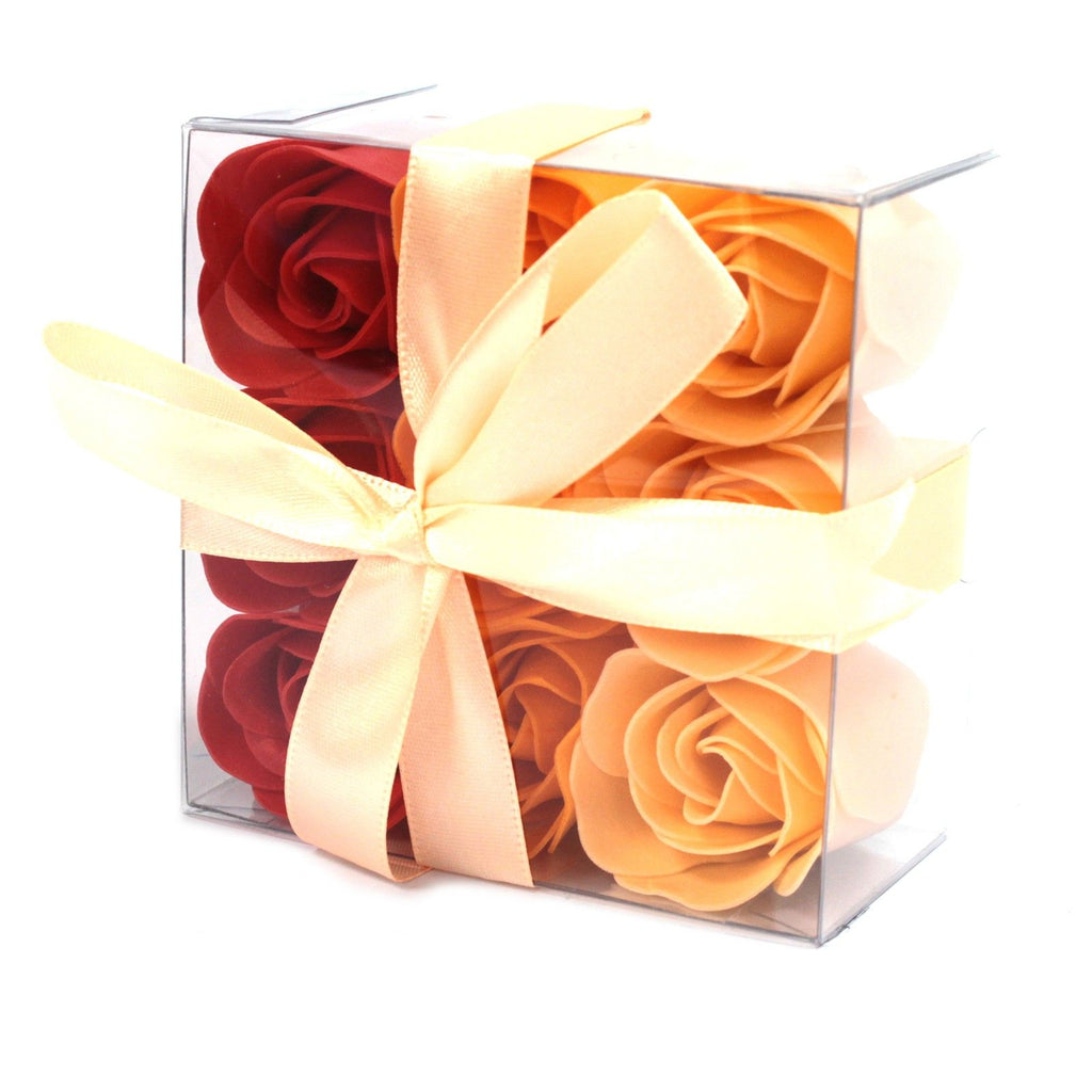 Lot de 9 fleurs en savon - Roses pêche