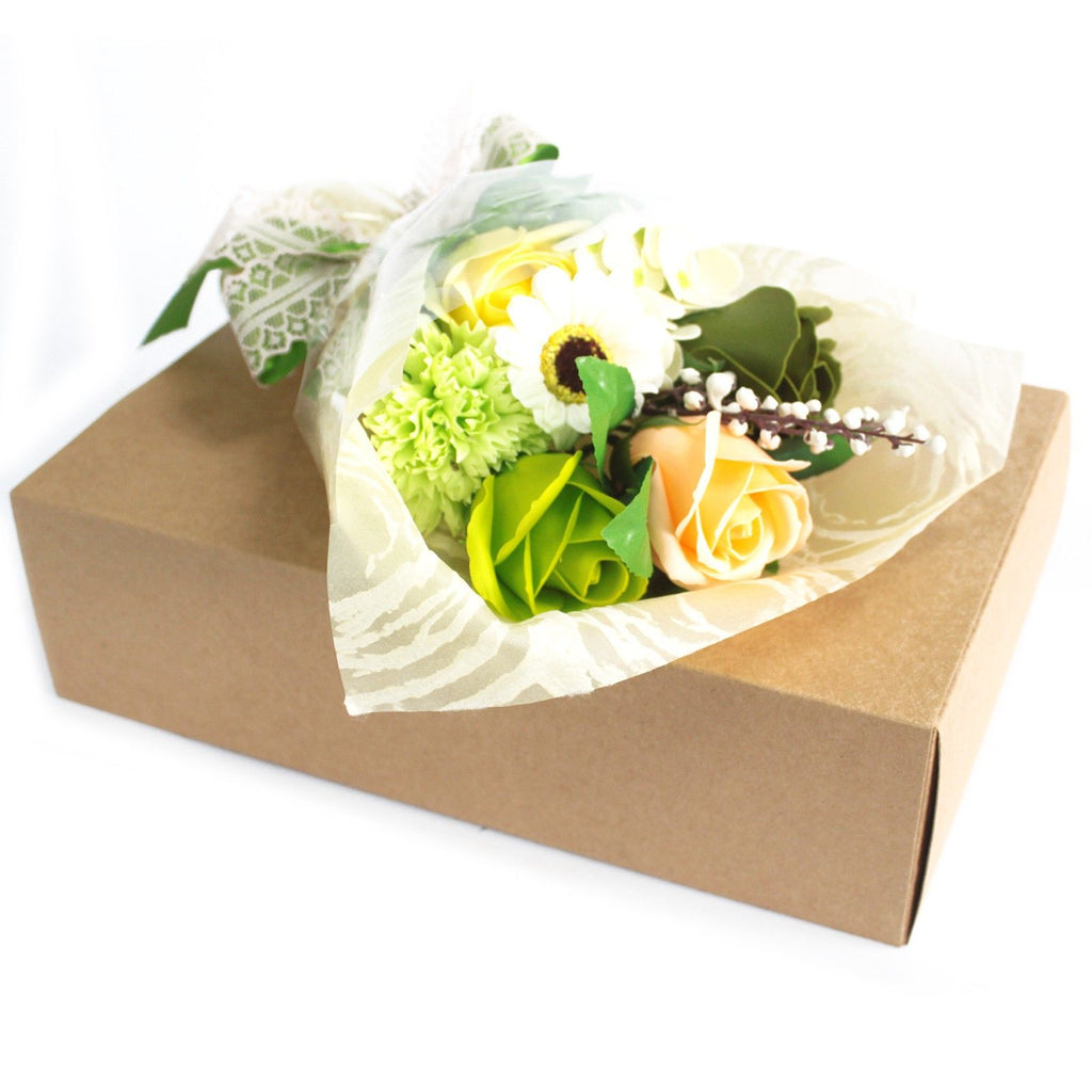 Bouquet de fleurs en savon dans une boîte - vert
