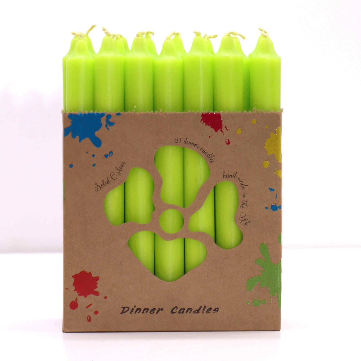 Ensemble de 21 bougies de table de couleur unie - Vert citron rustique