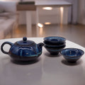 Service à thé - Tons bleus - Théière et quatre tasses