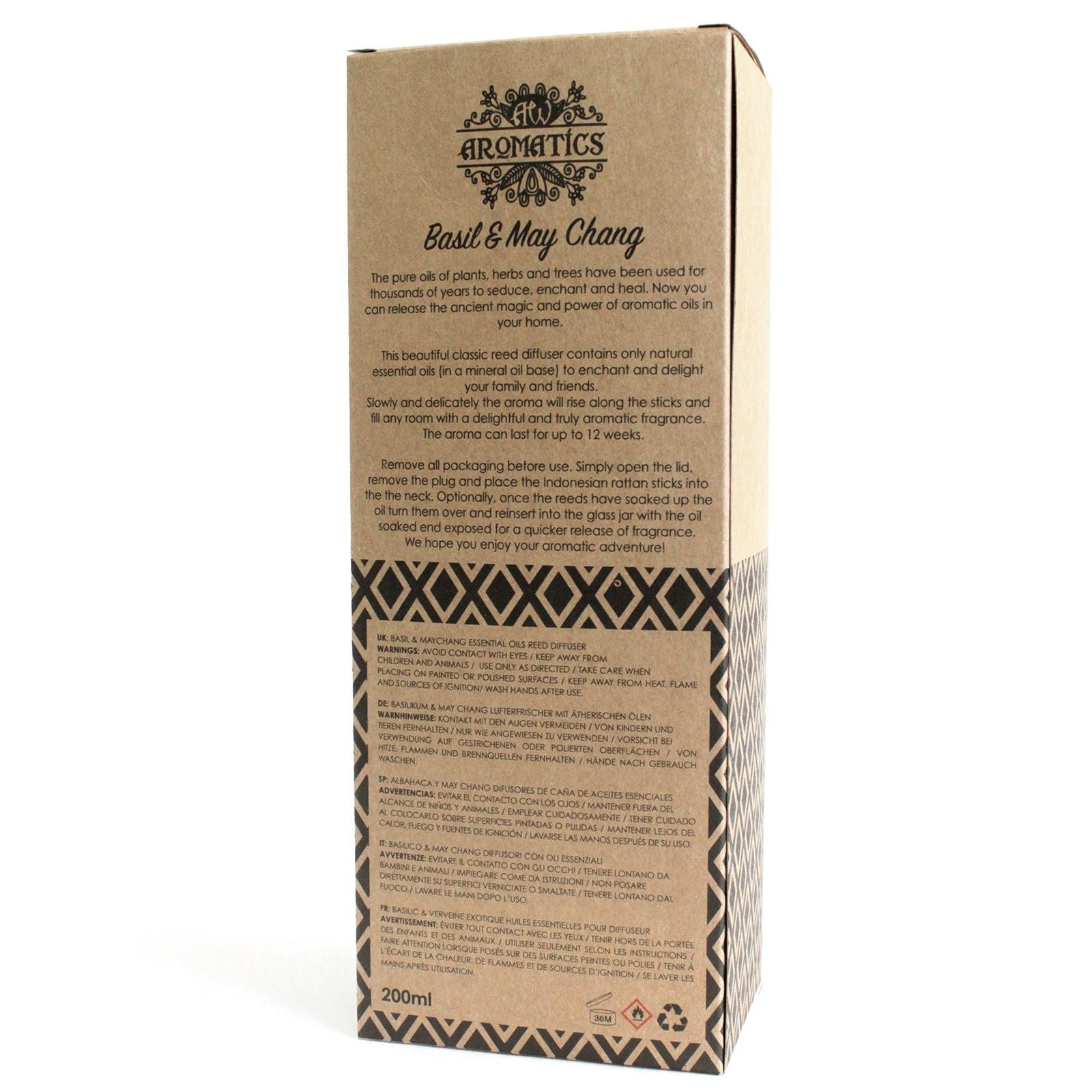 Diffuseur à bâtonnets avec huiles essentielles - Basilic et Maychang