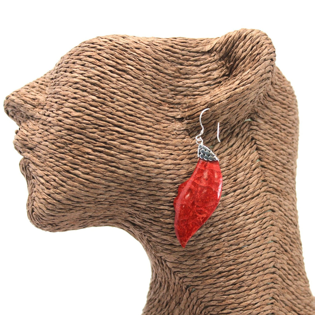 Boucles d'oreilles en argent et corail - Feuilles mortes